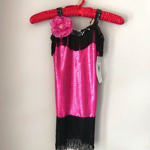 Flapper Costume Girls with Black Fringed hem trim